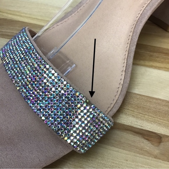 MADDEN NYC nude beige heeled sandals crystal Incrusted glitter chunky heels - Picture 16 of 16
